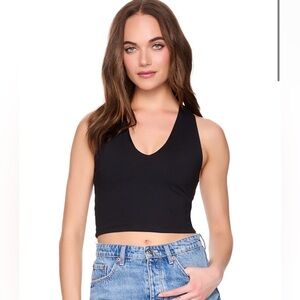 Susana Monaco Black V-Neck Crop Top NWOT Sz S